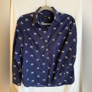 Playful Dalmatian half button up blouse.